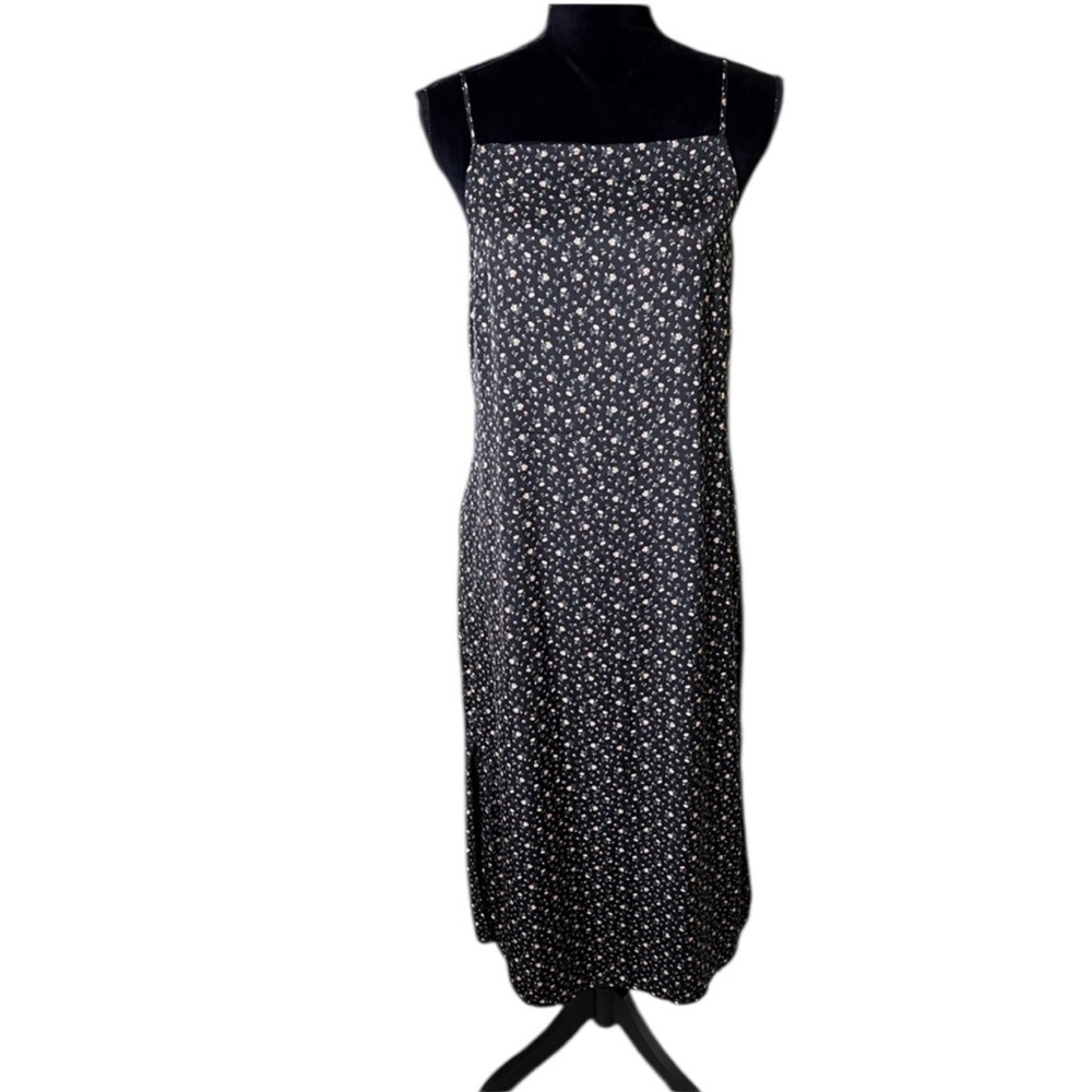 American Eagle Outfitters Women’s Black Floral Midi Tank Dress Open Back Large
